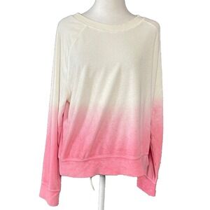 Evereve Womens Sweatshirt Large Dip Dye Ombre Pink White‎ Long Sleeve Pullover